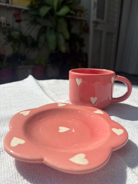 Small Pink Cup and Saucer, handmade ceramic cup and saucer in pink, view 2