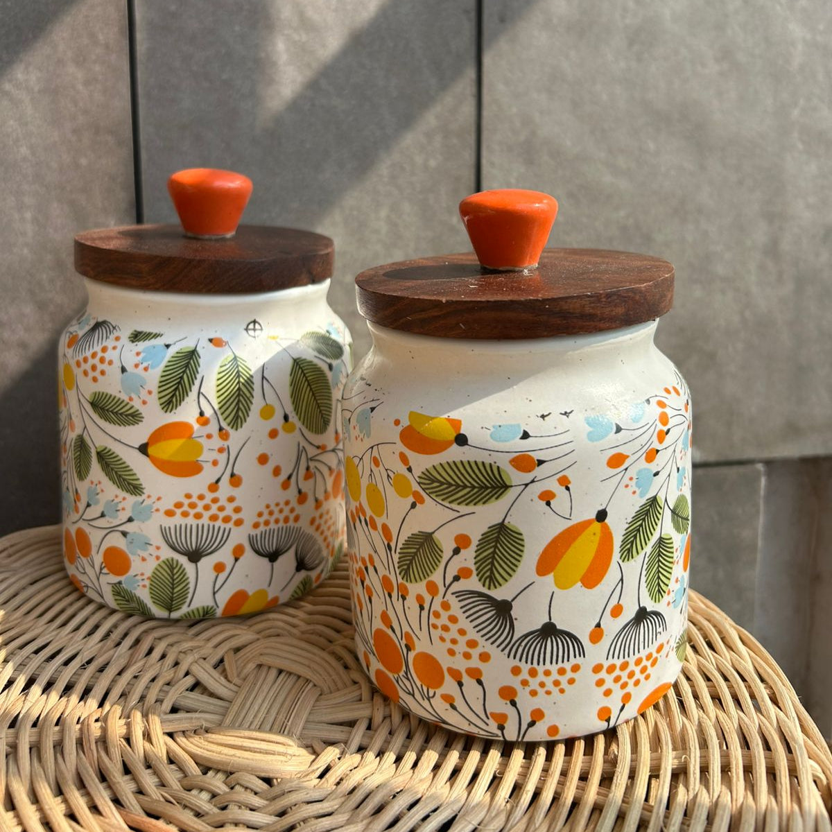 Orange Floral Jars Set of 2