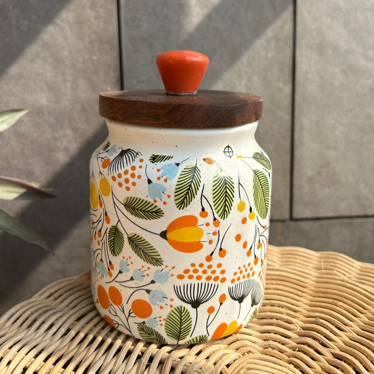 Orange Floral Airtight Jar