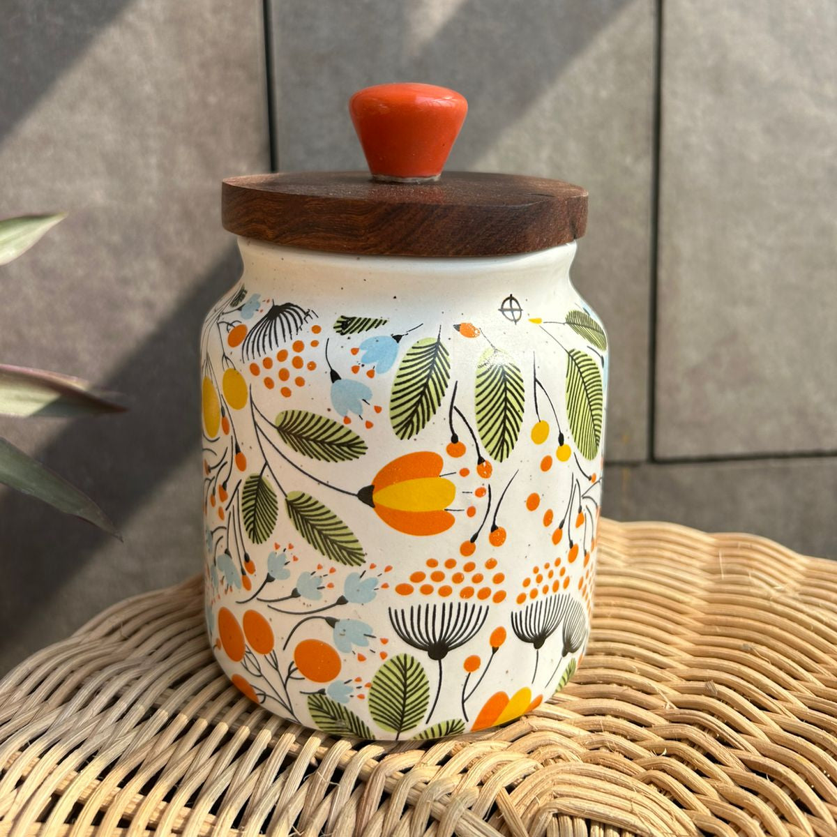 Orange Floral Jars Set of 2