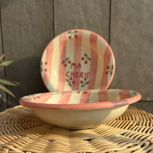 Ma Cherie Pasta Plate, handmade ceramic plate in pink, view 2