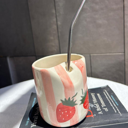 Strawberry Sipper, handmade ceramic mug in orange, view 2