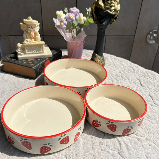 Strawberry set, handmade ceramic bowl in red, view 3