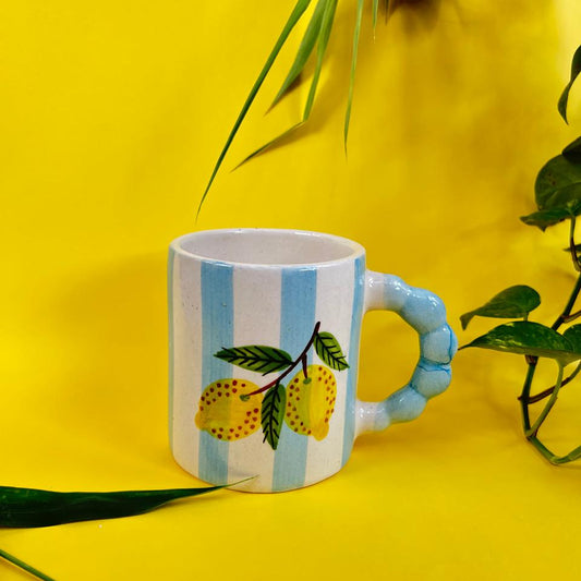 Lemon Mug, handmade ceramic mug in blue, view 2