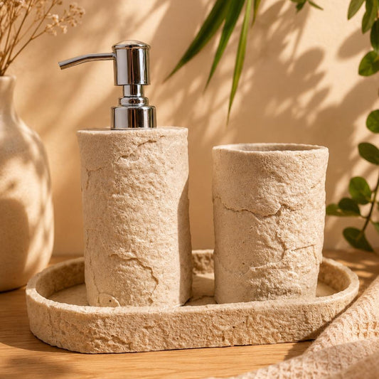 Stone Serenity Bath Set, handmade ceramic bath set in beige