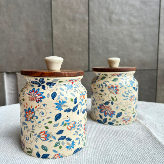 Blue Blossom Jar, handmade ceramic storage jar in blue, view 2