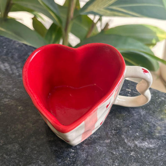 Heart shaped Mug, handmade ceramic mug in pink, view 2
