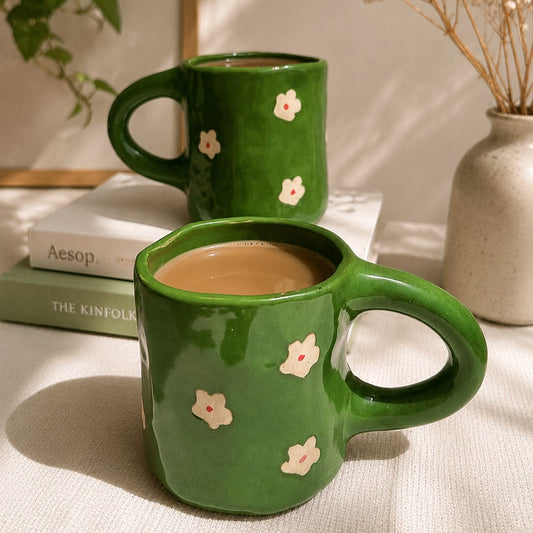 Garden Latte Mug, handmade ceramic mug in green
