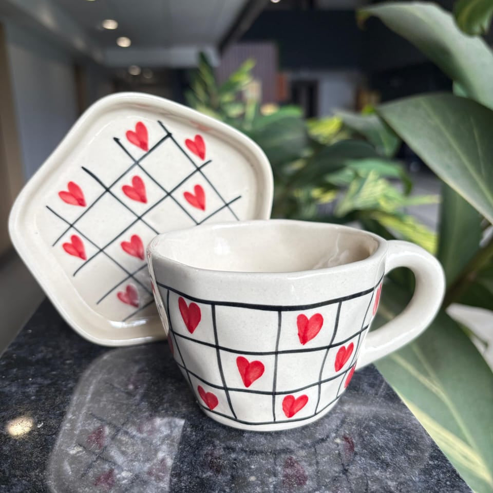 Checkered Heart Cup and Saucer