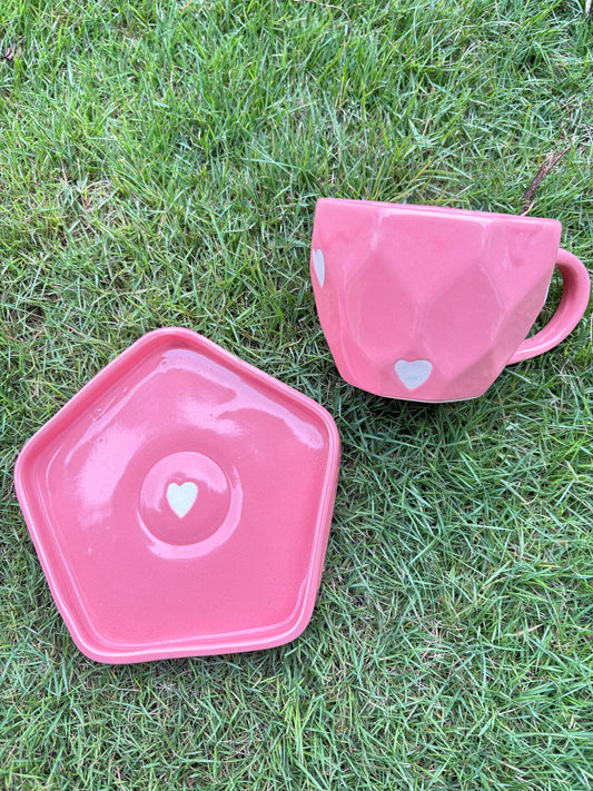 Pink heart cup and saucer